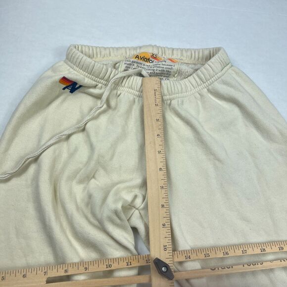 Aviator Nation Cream Logo Graphic Jogger Sweatpants Lounge Streetwear XS FLAW - Picture 6 of 12